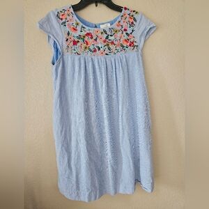 Maeve Light Blue Mini Dress with Multicolor Floral Embroidery